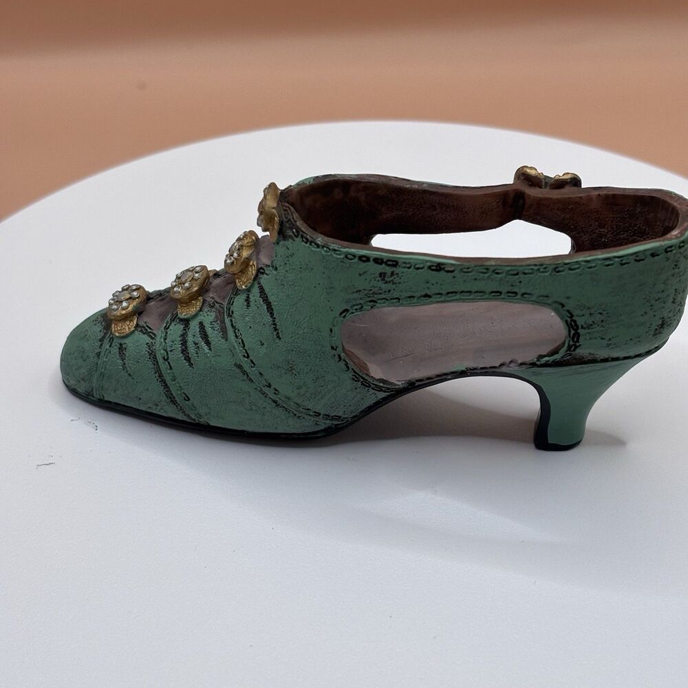 Vintage Style Miniature Shoe Sculptures Pink Floral & Teal Rhinestone Decorative - Picture 3 of 16